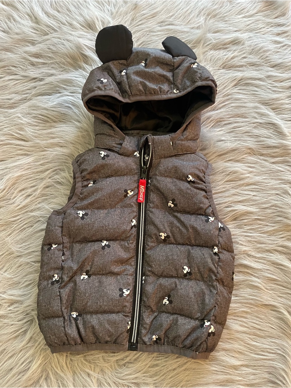 🐝H&M Disney Gray Hooded Puffer Vest with Mickey Ear Hood